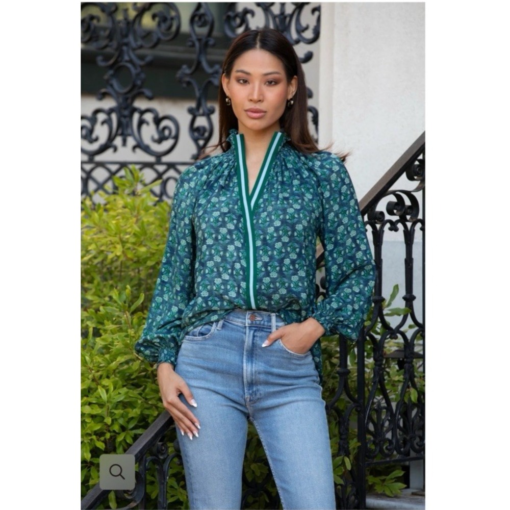 Rungolee 100% Silk Smocked Peasant Aspen Blouse Top Boho Floral Cottage Womens S